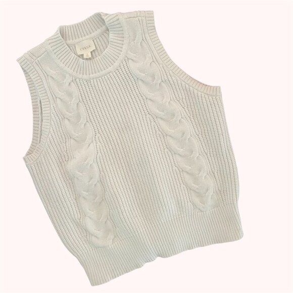Cyrus Juniors Size Large White Cable Knit Crewneck Sweater Vest Academia Preppy - Picture 2 of 11